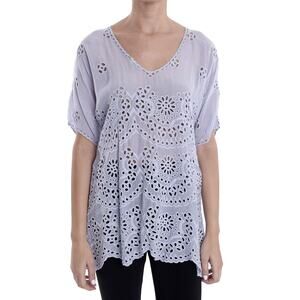 Johnny Was Lavender Eyelet Embroidered Blouse Tunic – Size Small
